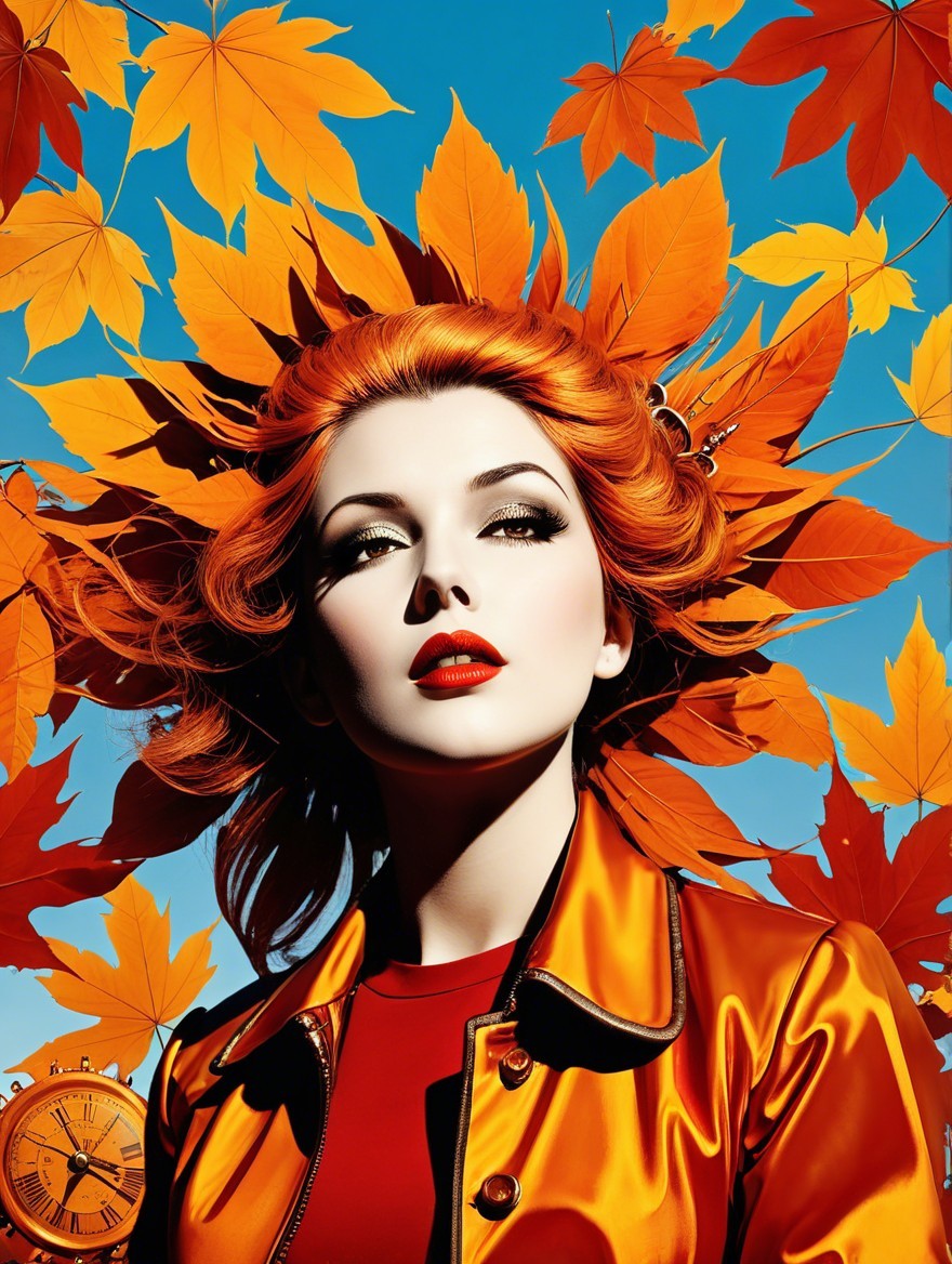 Portrait of a Woman with Red Hair and Autumn Leaves
