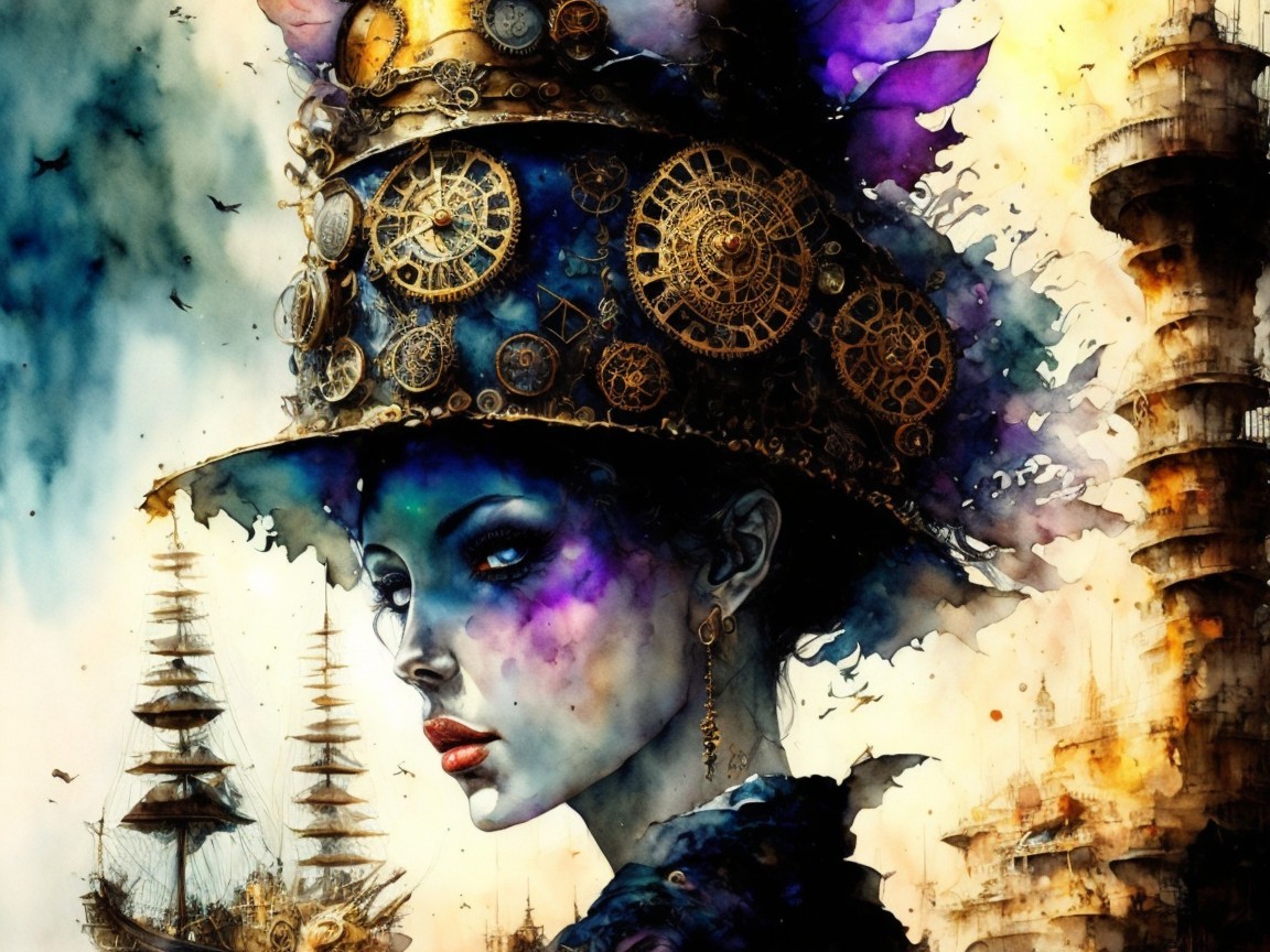 Surreal Portrait of a Woman in Steampunk Hat