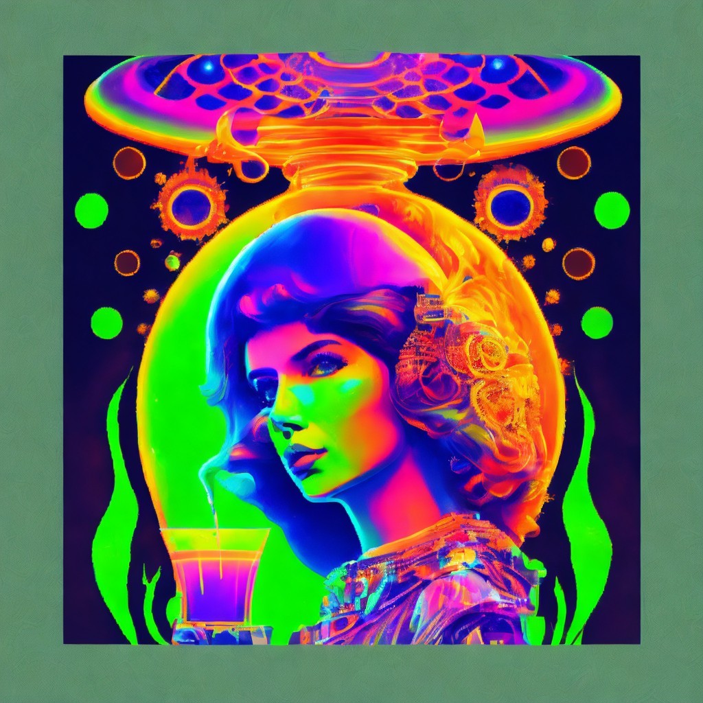 Psychedelic Portrait of Woman with Retro Hairstyle