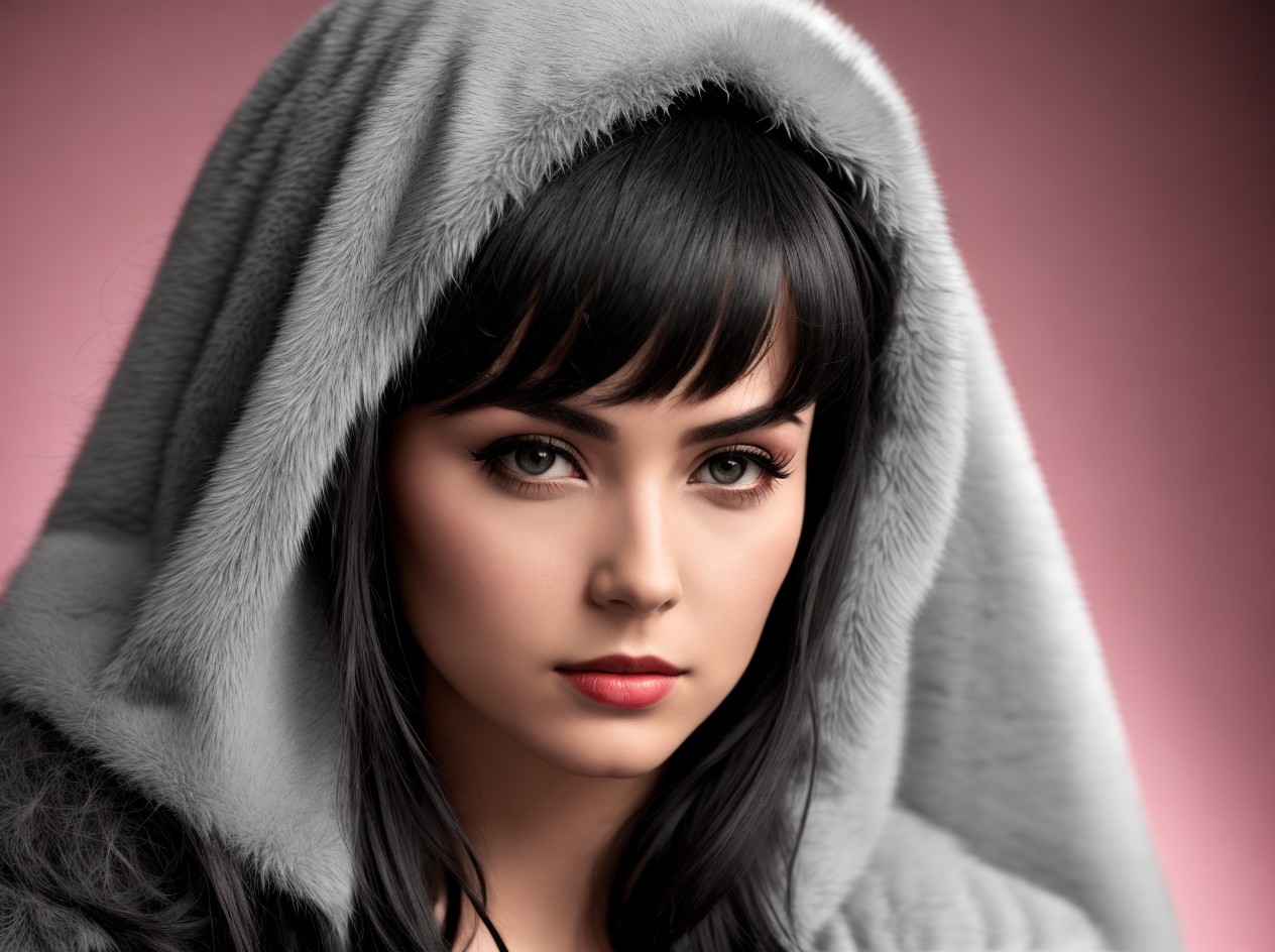 Portrait of a Young Woman in Faux Fur Hooded Coat