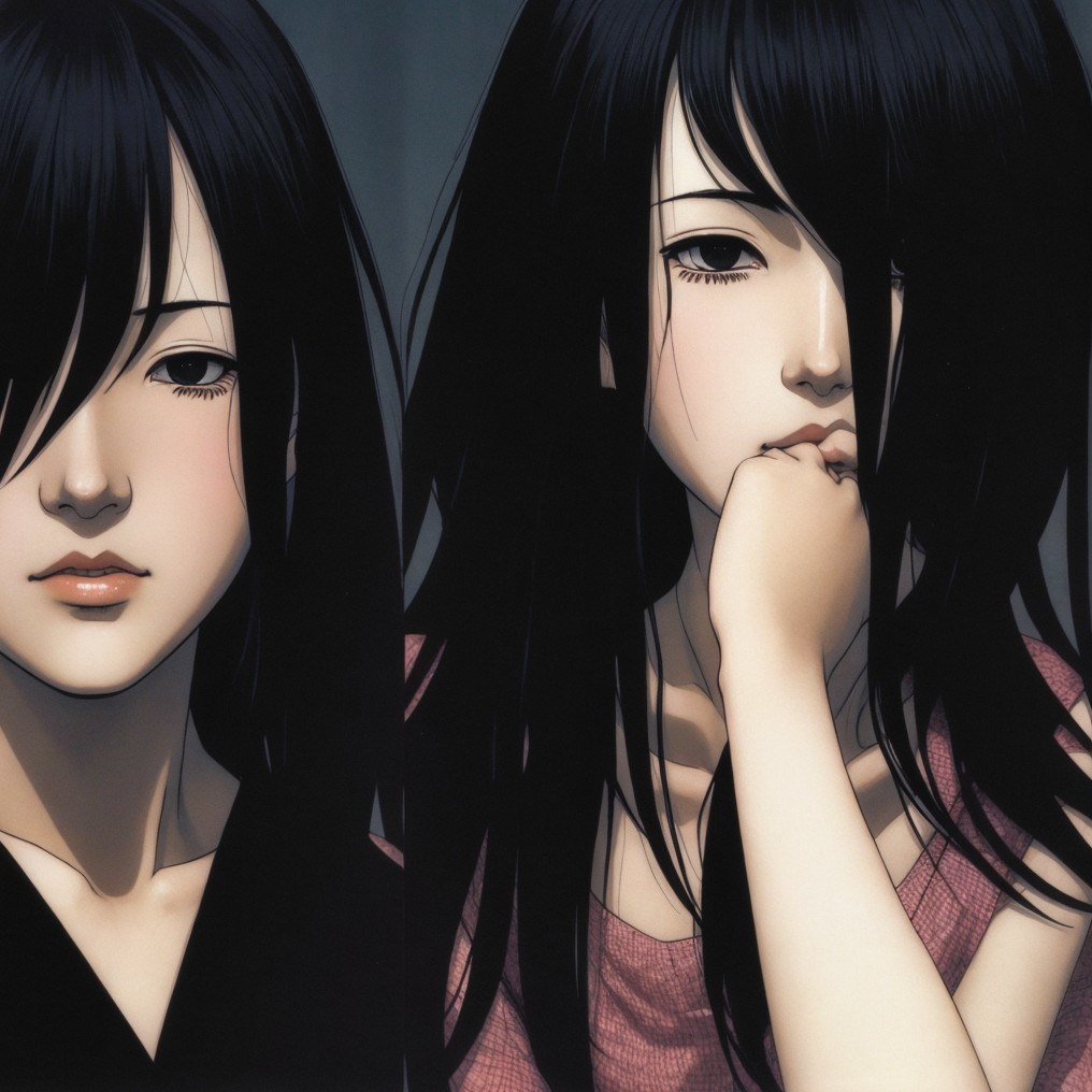 Young Women with Dark Hair and Expressive Features