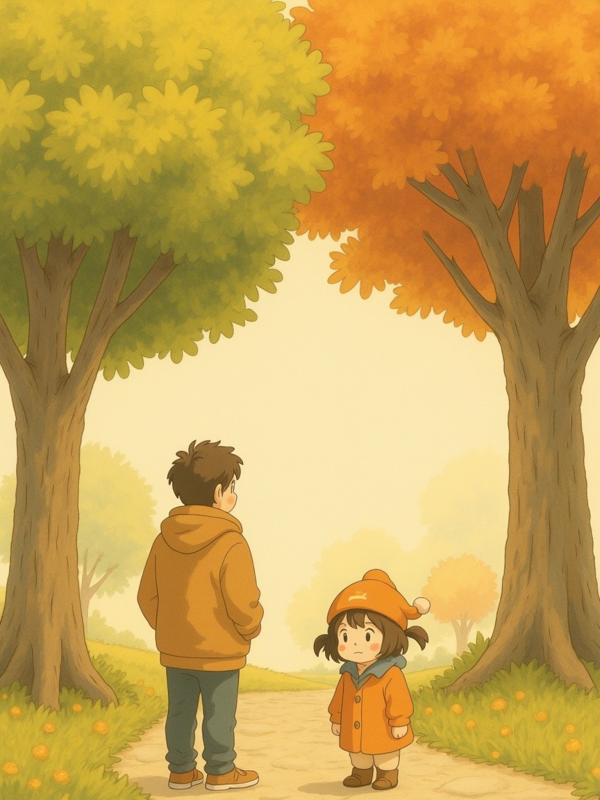 Autumn Scene of Children on a Colorful Pathway