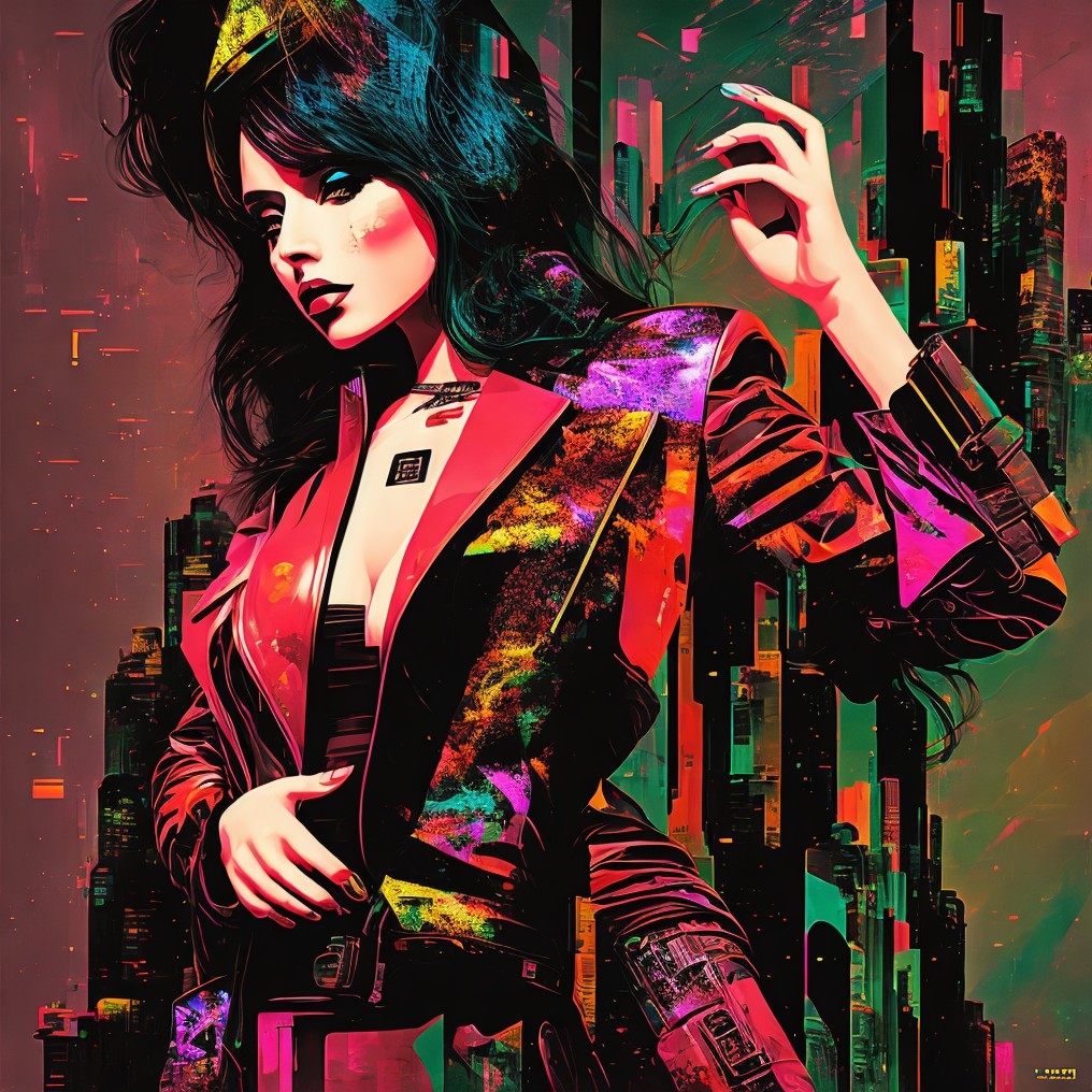 Vibrant Digital Illustration of Confident Woman in City