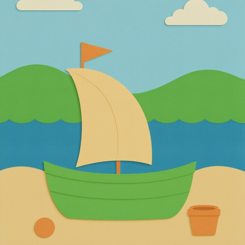 Whimsical Paper-Cut Scene of Beach and Boat
