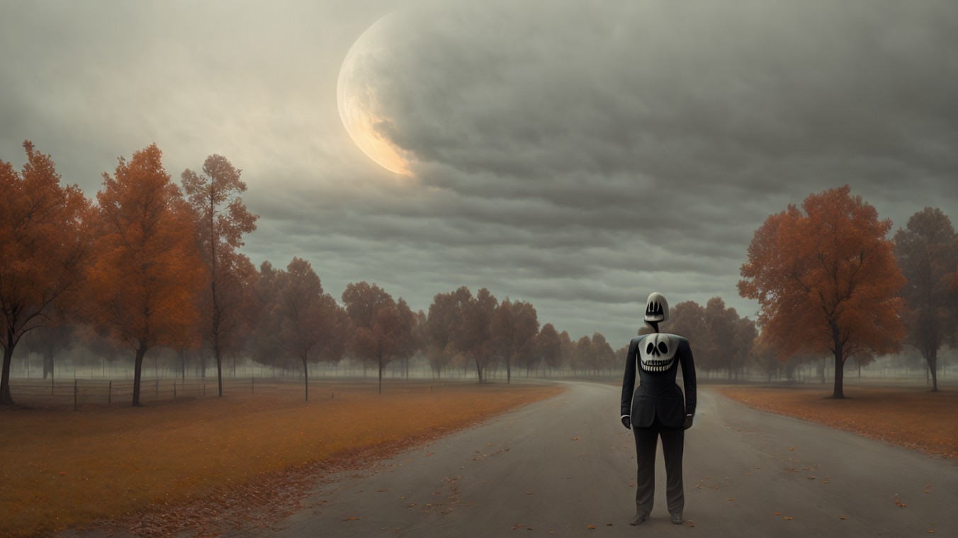 Surreal Landscape with Figure and Oversized Moon