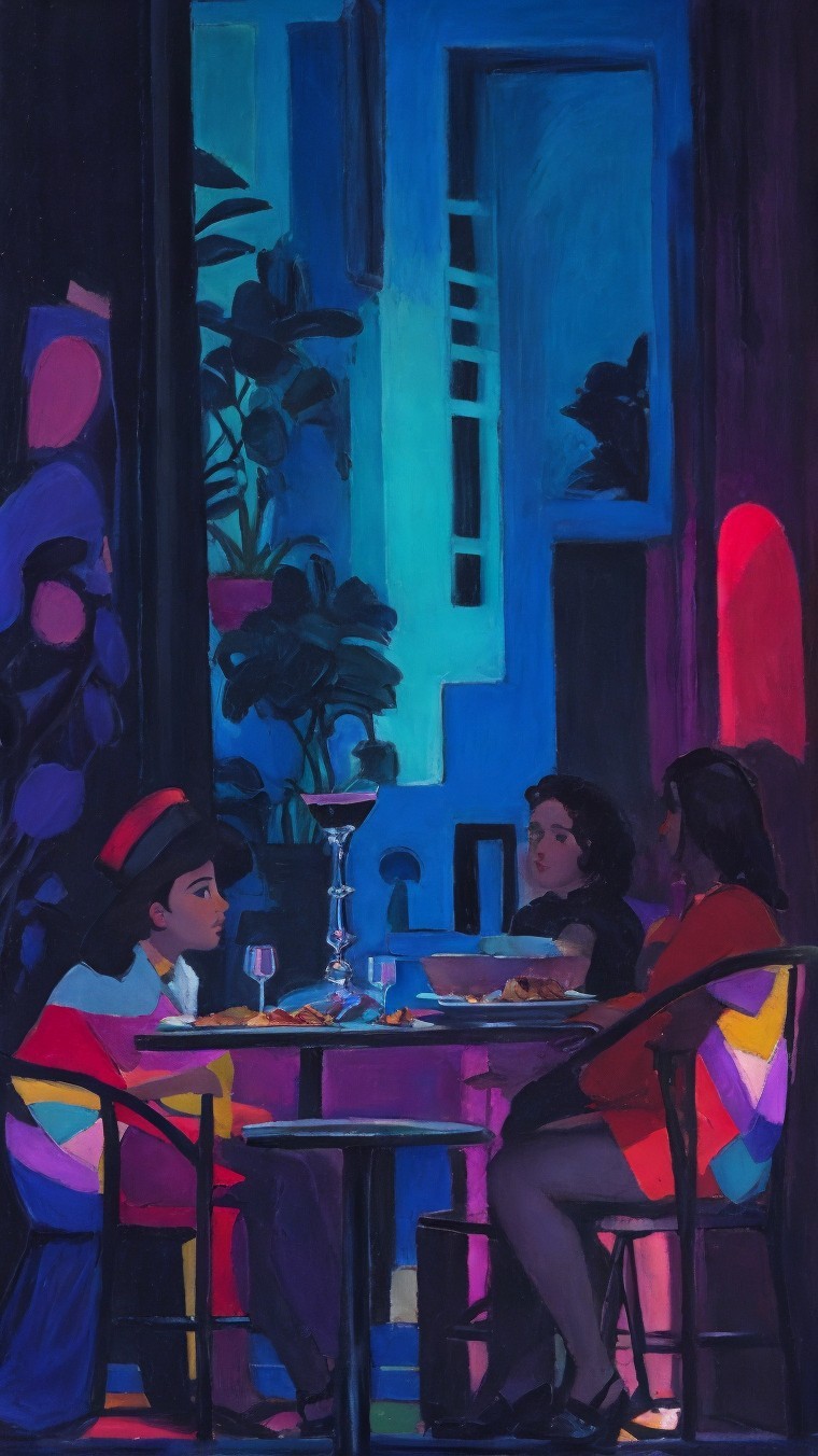 Intimate Gathering of Three Women with Food and Drinks