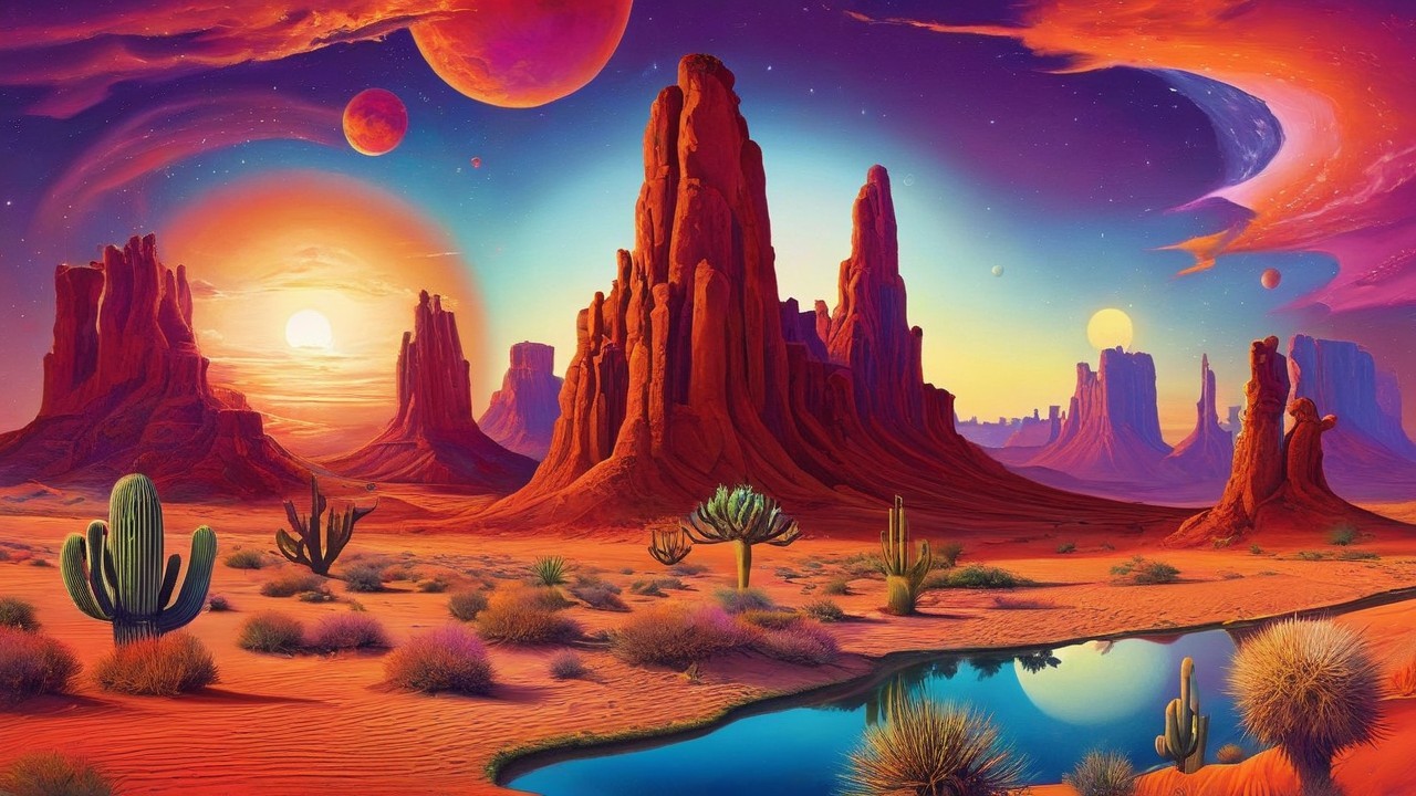 Monumental Red Sandstone Desert at Sunset