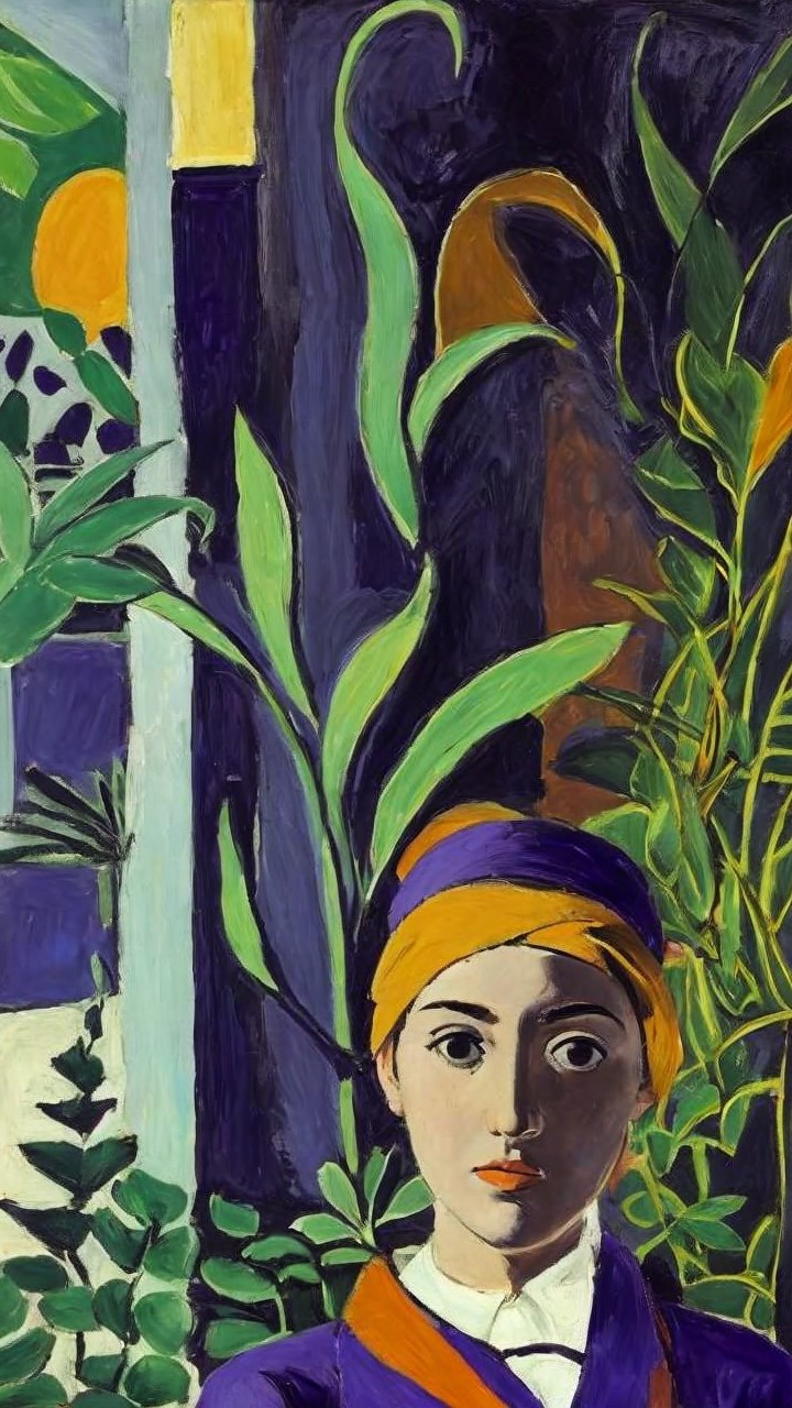 Young Woman in Vibrant Colors Against Green Background