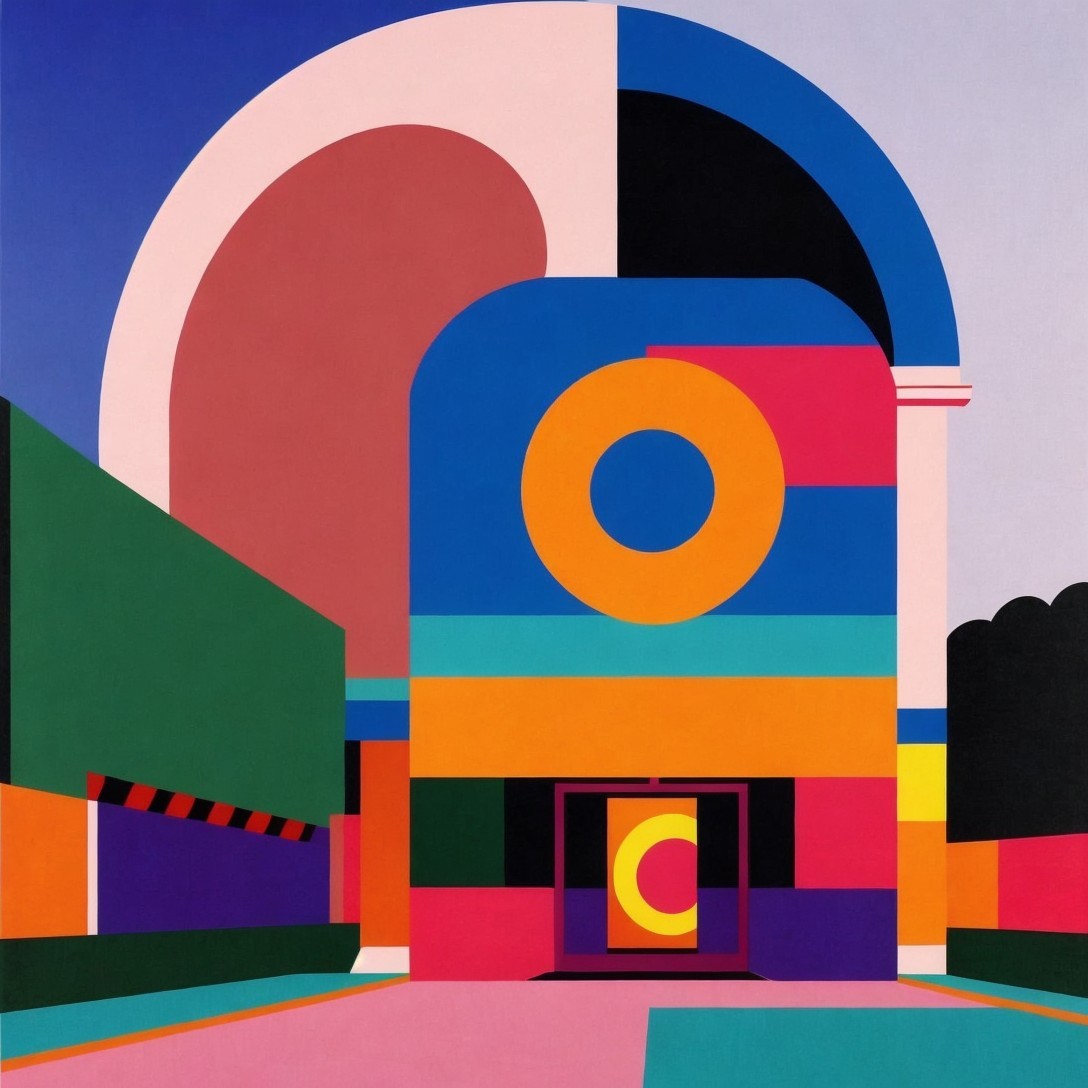 Color Block Abstract Painting of Geometric Architecture