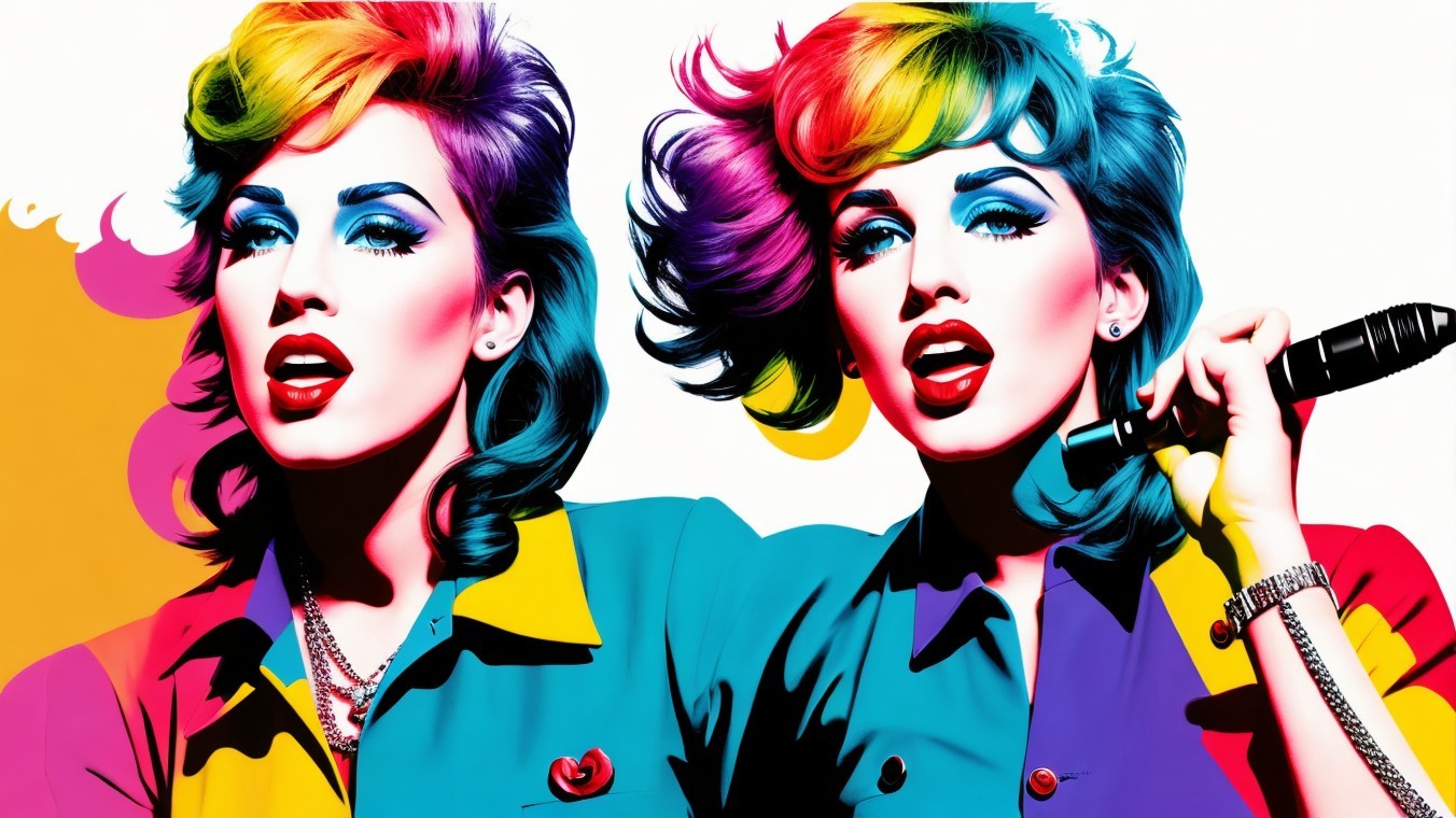 Vibrant Pop-Art Image of Identical Women in Colorful Attire