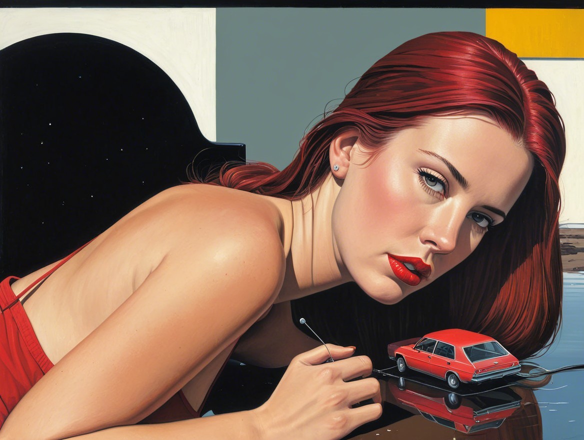 Portrait of a Young Woman with Red Hair and Car