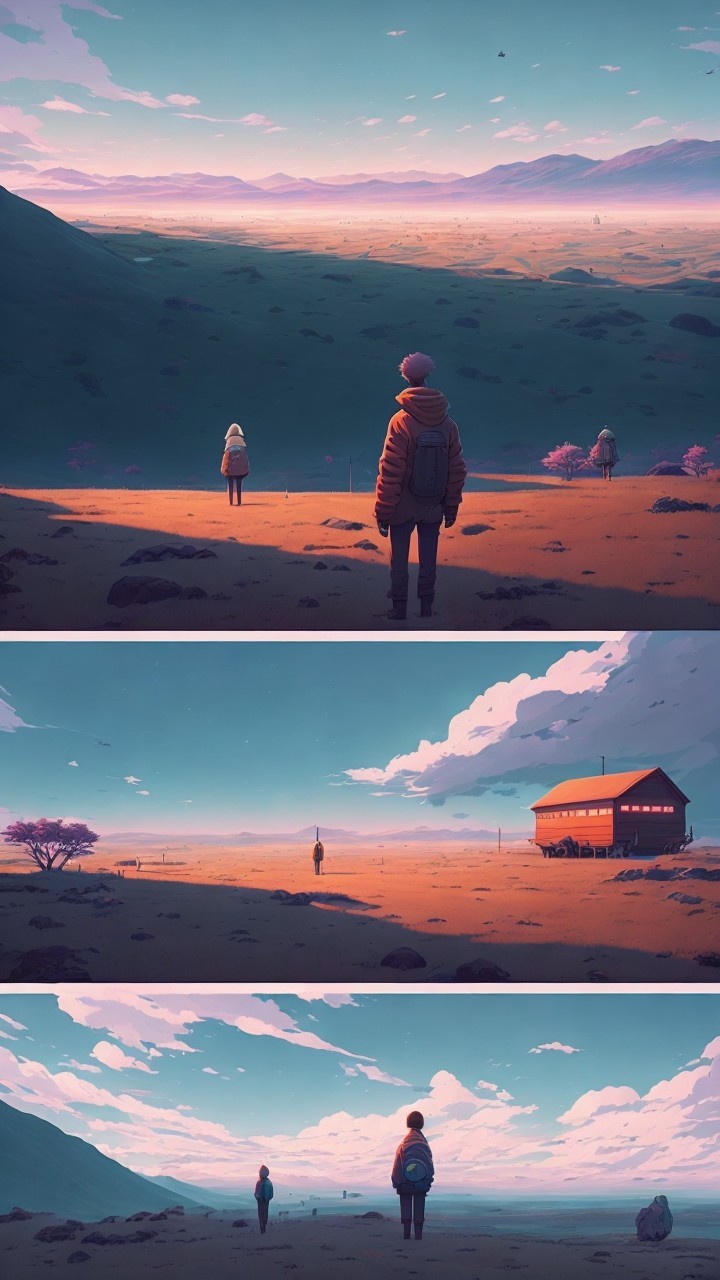 Triptych of Animated Frames Depicting Nature Scenes