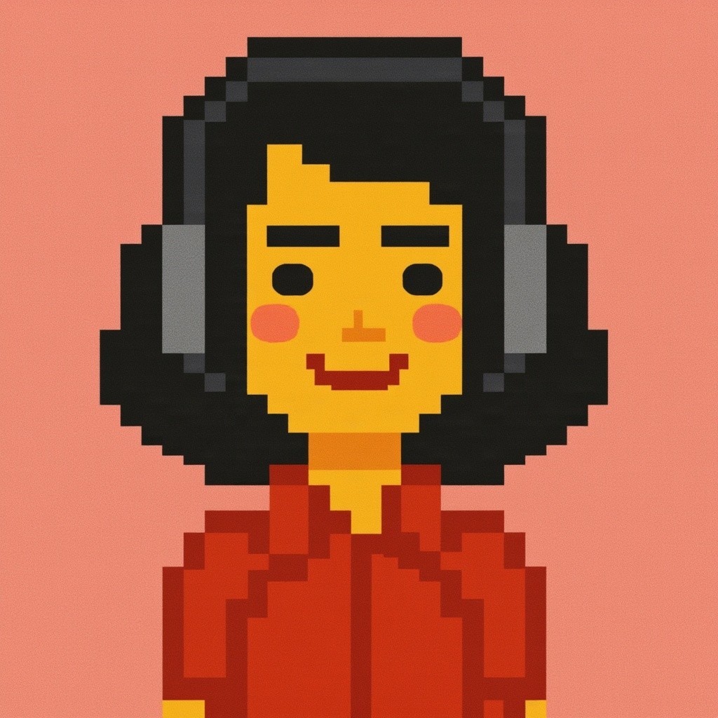 Cheerful Pixel-Art Character in Vibrant Red Shirt