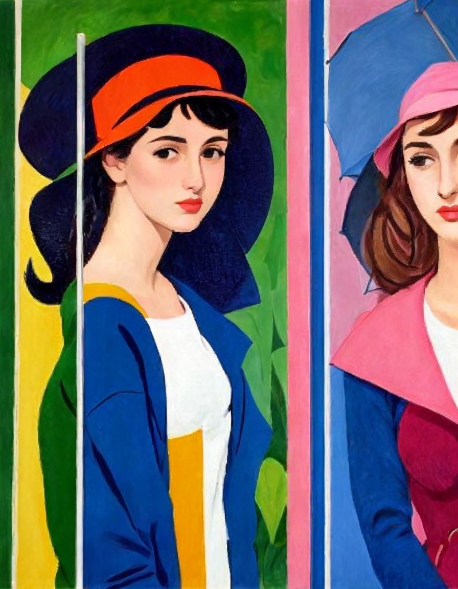 Stylized Female Figures with Vibrant Backgrounds