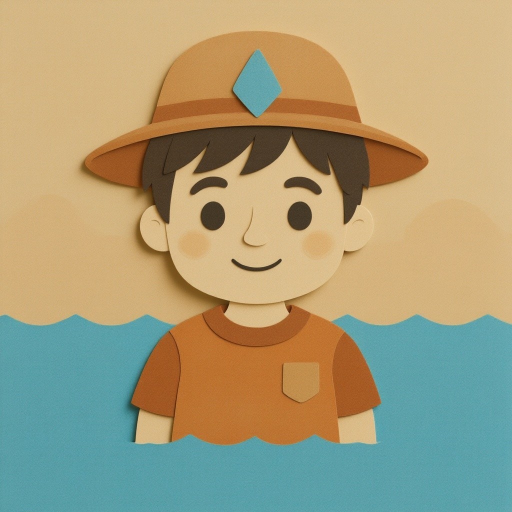 Paper Cut-Out Illustration of a Boy in Water