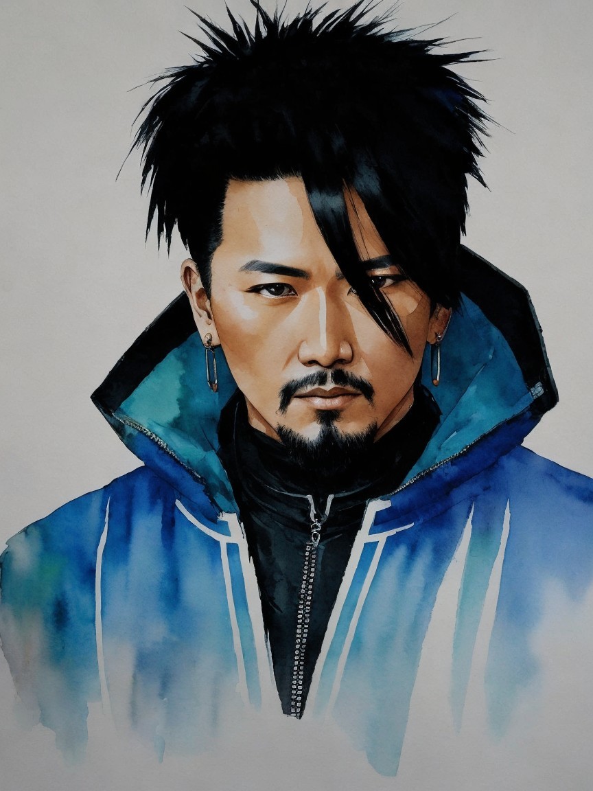 Portrait of a man with intense expression and earrings