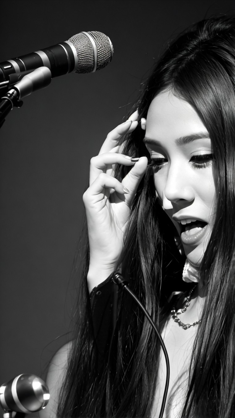 Close-Up Black-and-White Image of a Young Performer