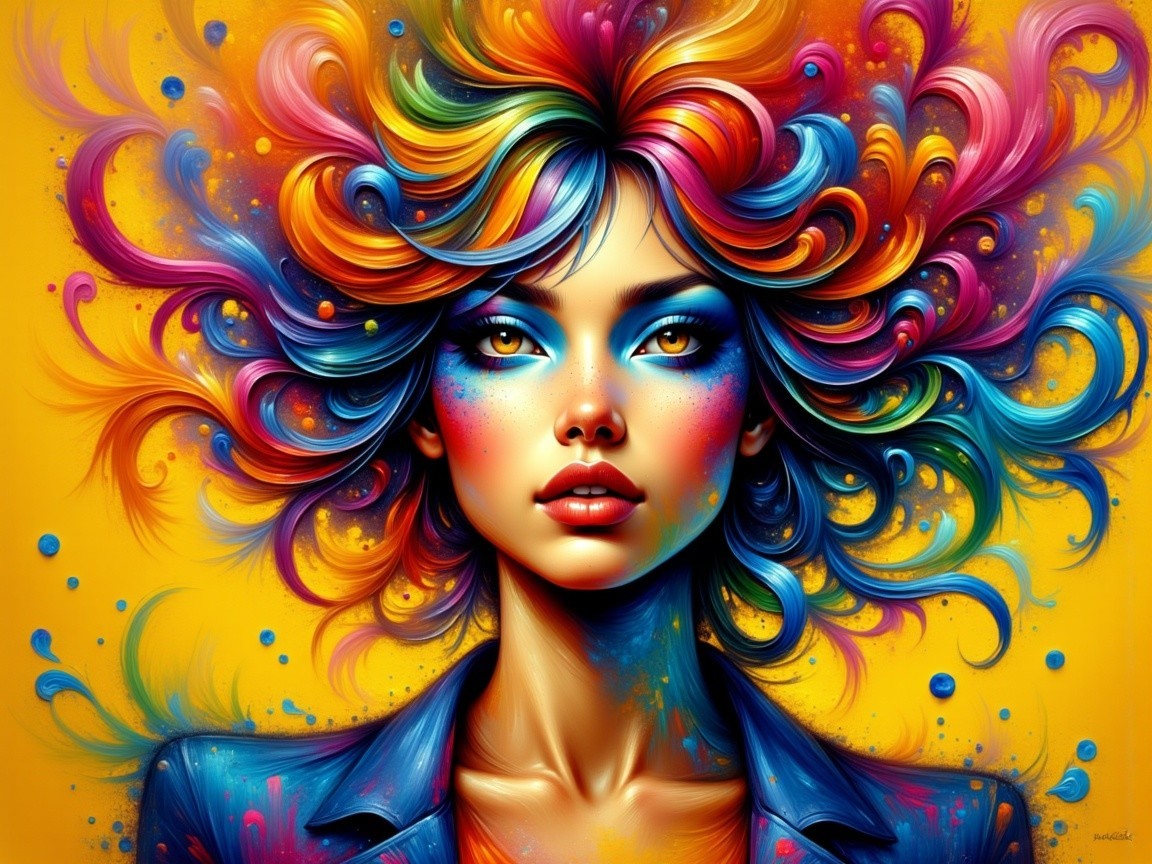 Vibrant Portrait of a Woman with Colorful Hair