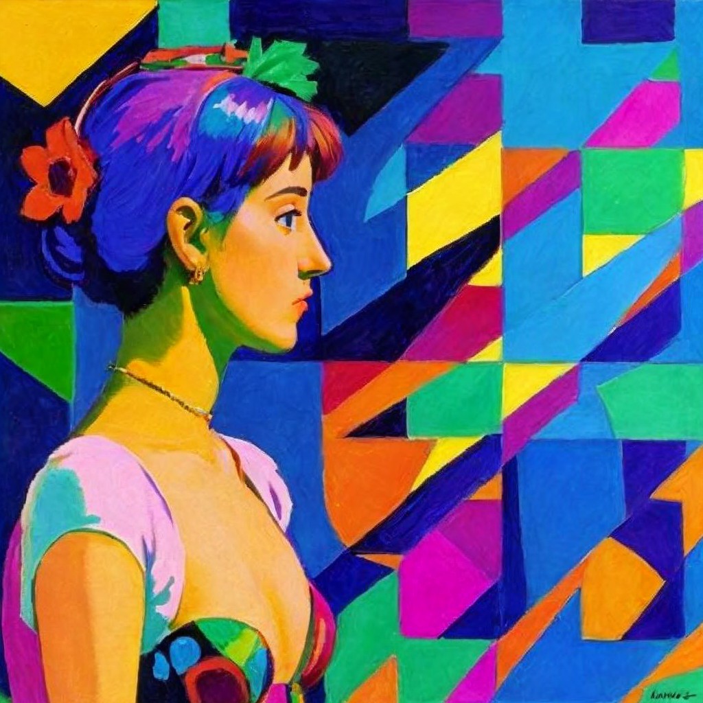Vibrant Abstract Portrait of a Woman with Purple Hair