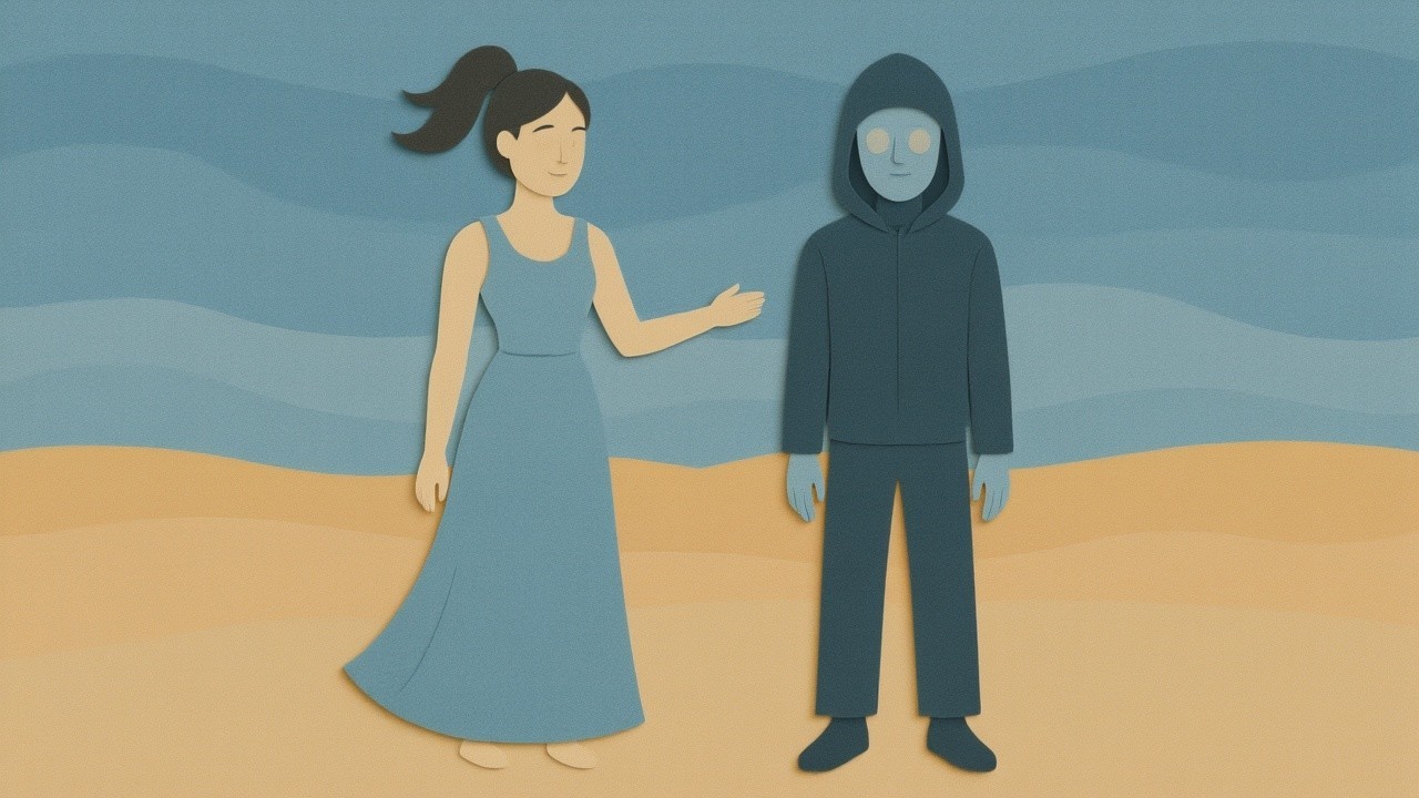 Stylized Characters in Wavy Colorful Landscape