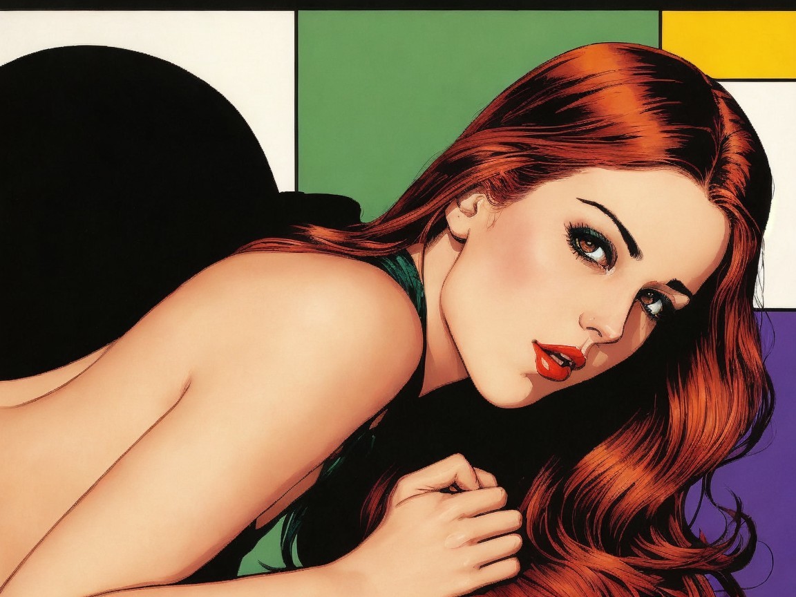 Stylized Illustration of a Woman with Red Hair