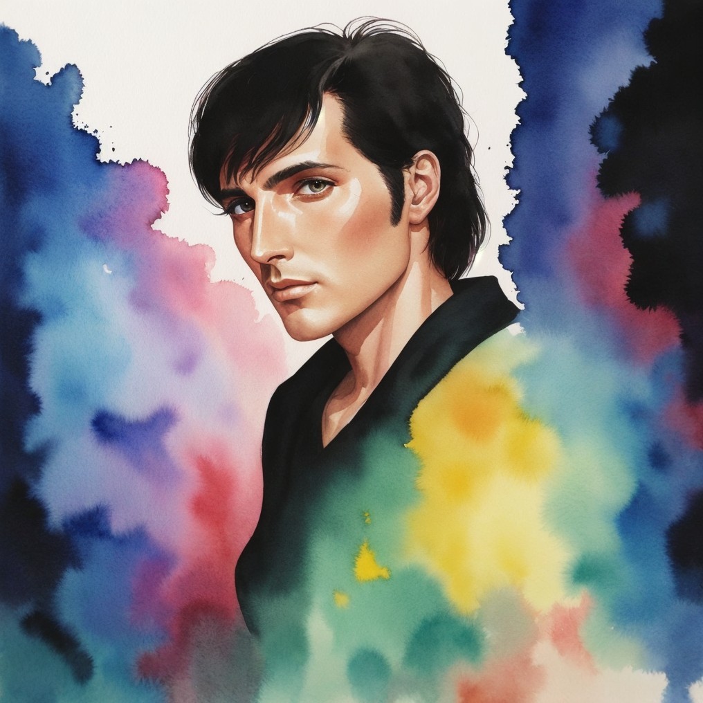 Portrait of a Young Man with Dark Hair in Watercolor