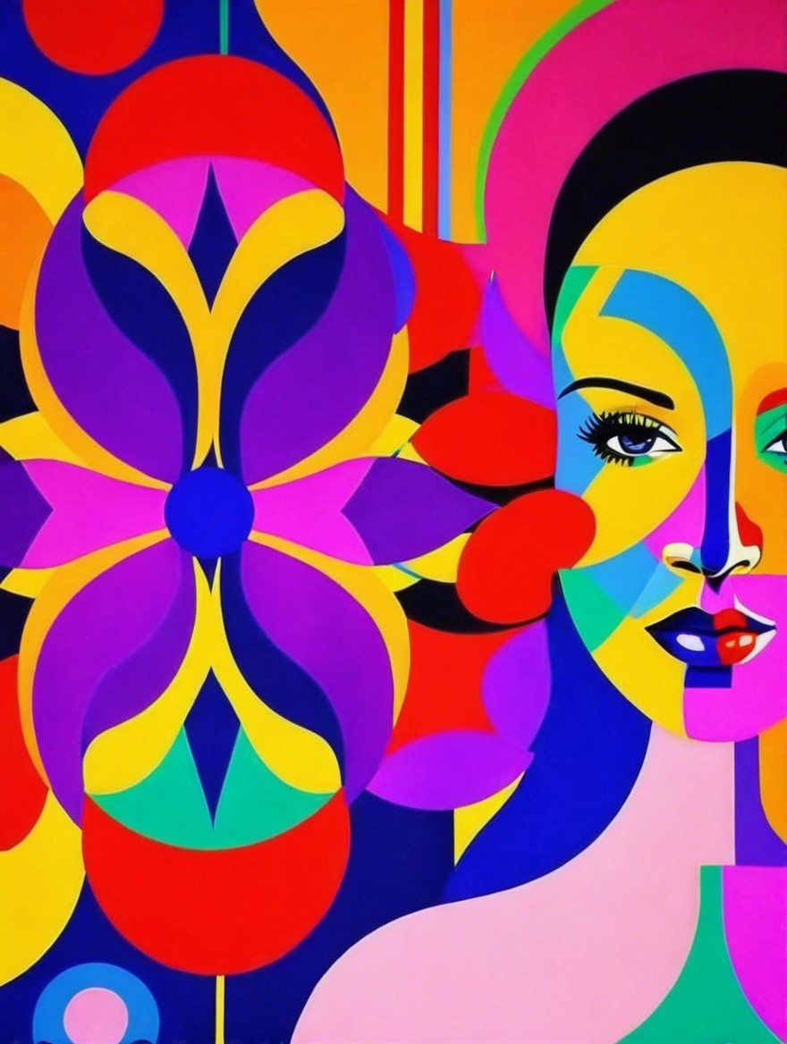 Vibrant Abstract Portrait of a Woman with Geometric Shapes