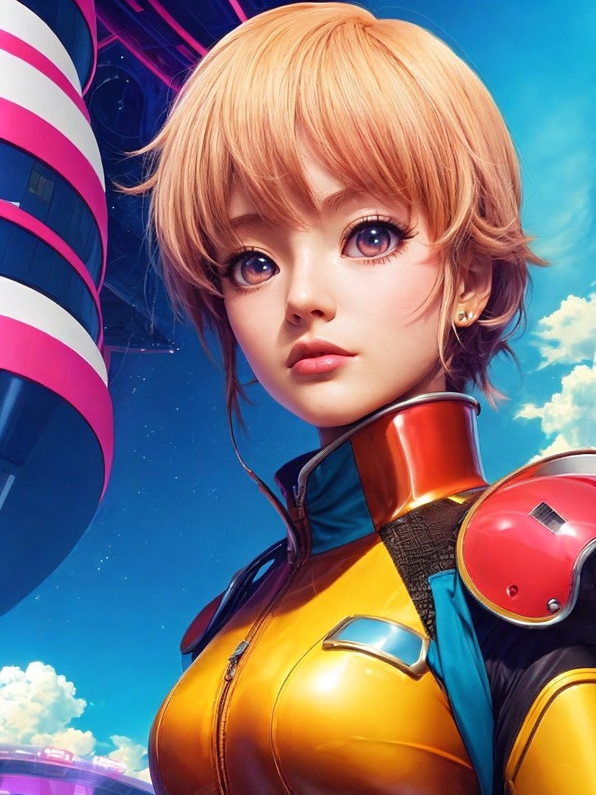 Futuristic Character in Colorful Sci-Fi Suit