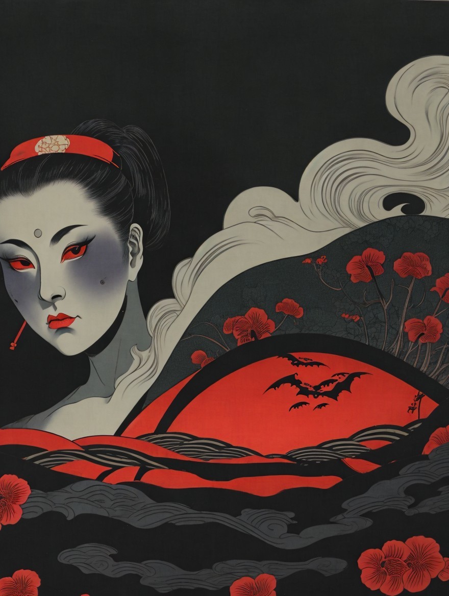 Female Figure with Pale Skin and Red Accents