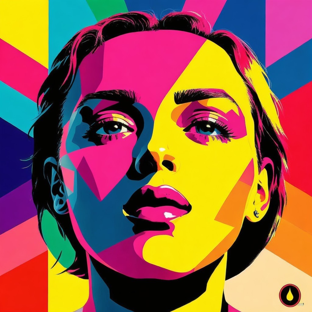 Vibrant Pop-Art Portrait of a Woman with Geometric Background