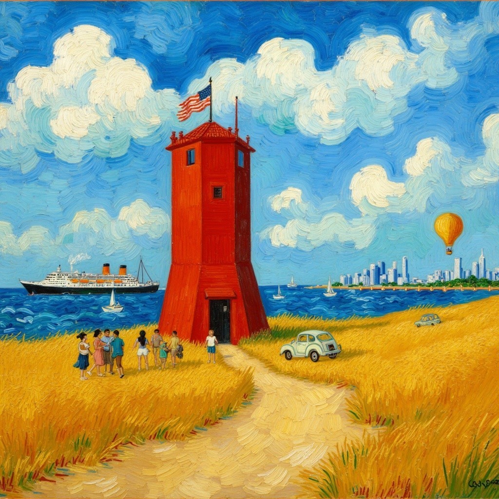 Vibrant Landscape with Lighthouse and Scenic Elements