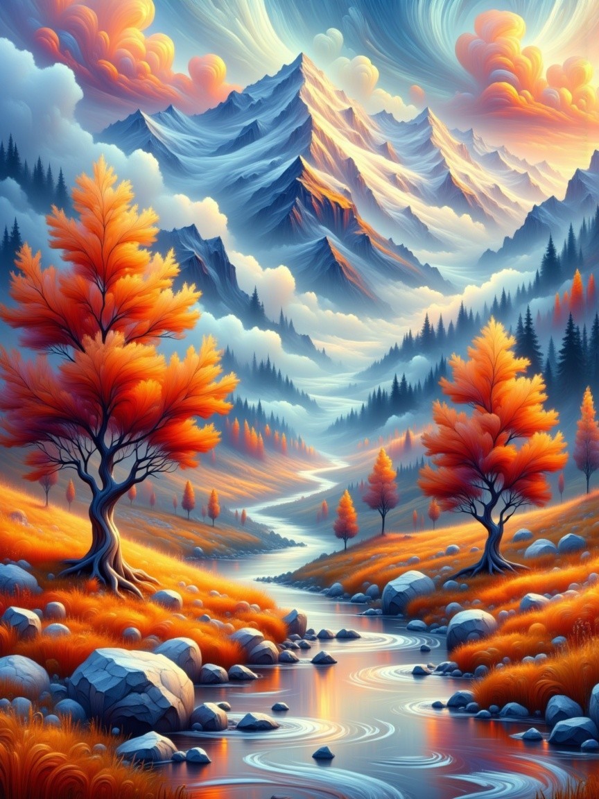 Vibrant Autumn Landscape with Majestic Mountains