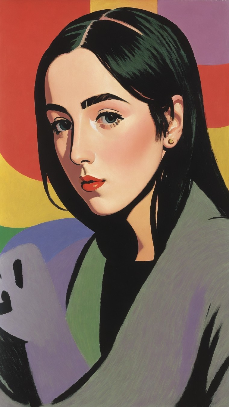 Stylized Portrait of a Young Woman with Bold Features
