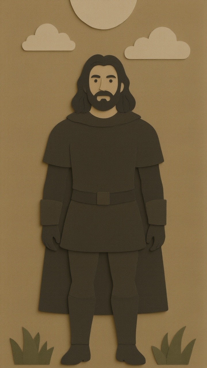Paper-Cutout Figure of a Man with Clouds and Sun