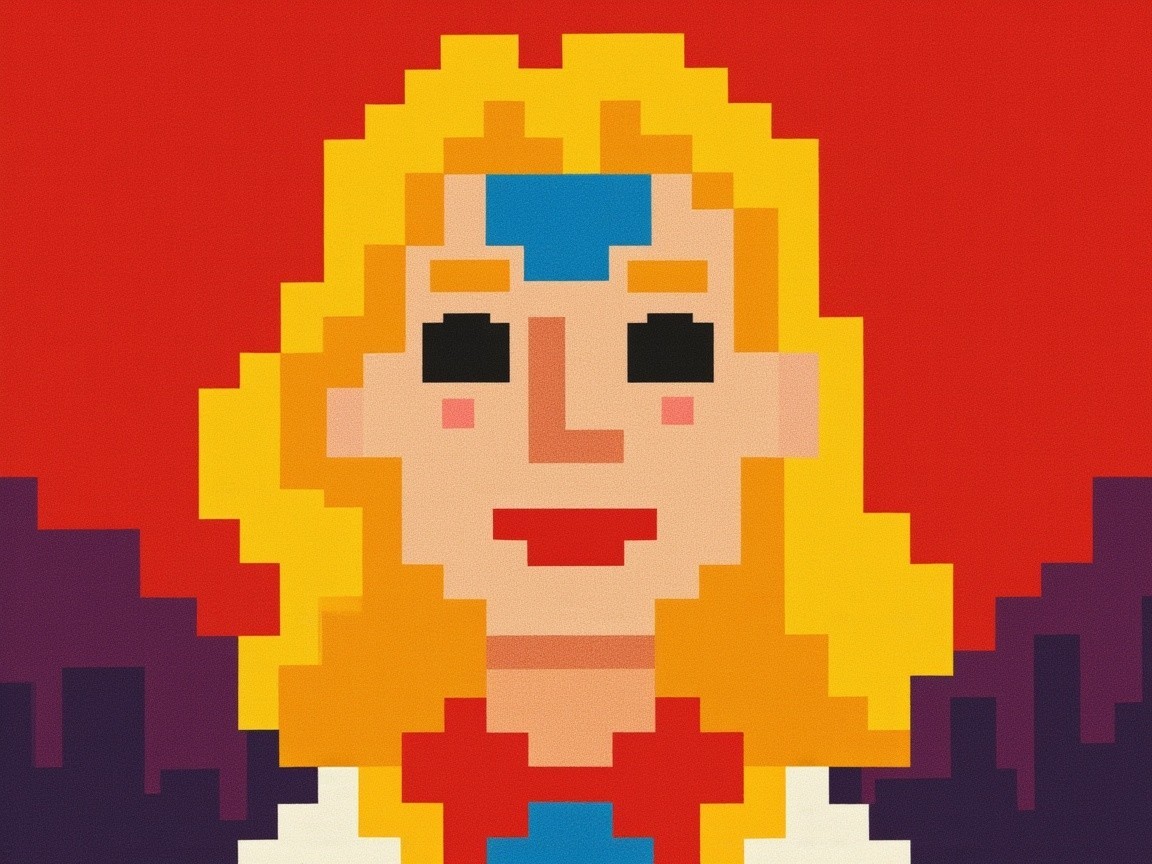Pixel Art Character with Blonde Hair and Blue Headband