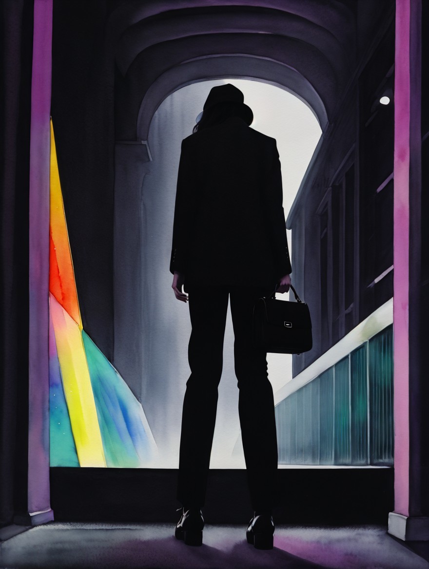 Silhouette in Archway with Rainbow Spectrum Background