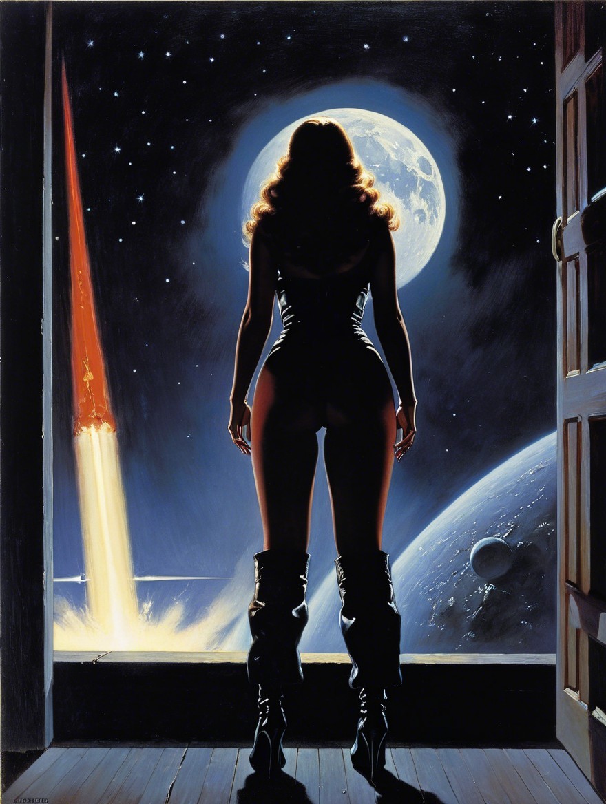 Silhouette of a Woman in Cosmic Doorway Scene