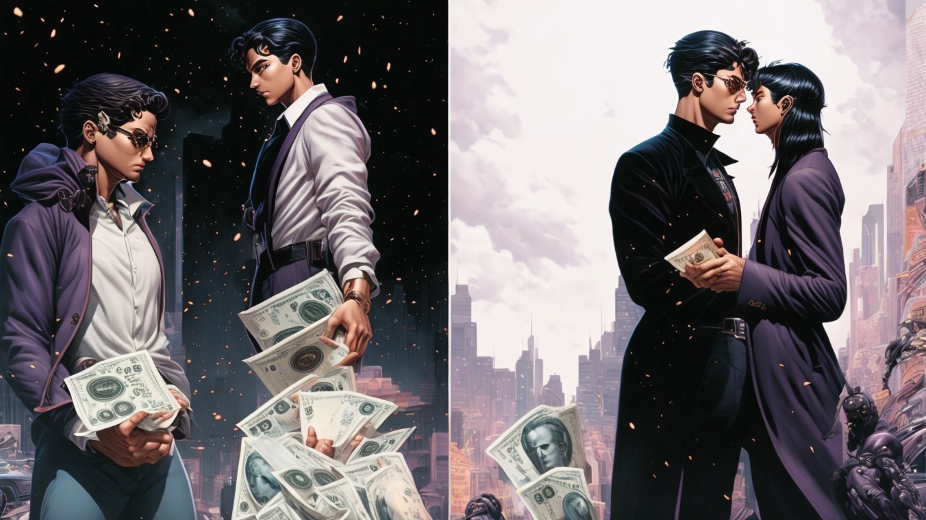 Dramatic Scene of Cash and Intimacy in a City Setting
