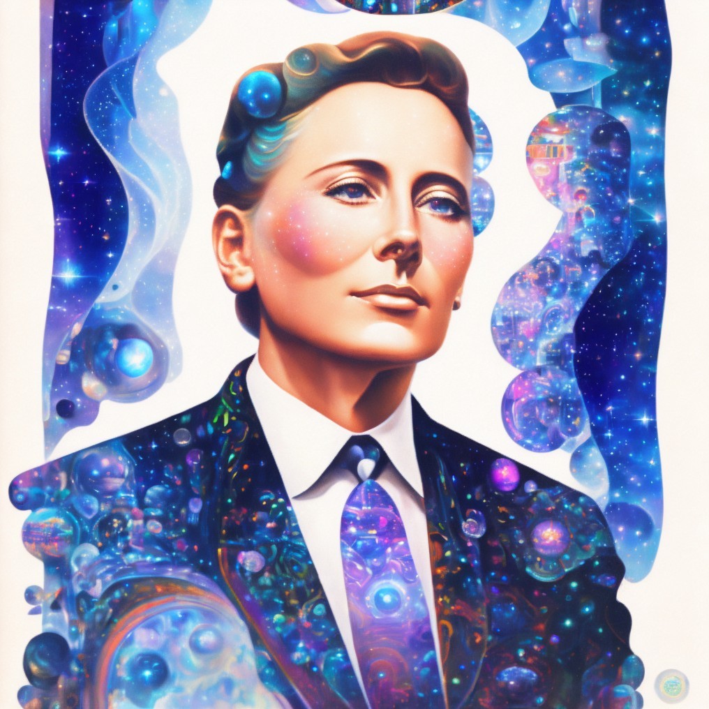 Stylized Portrait Against Cosmic Background