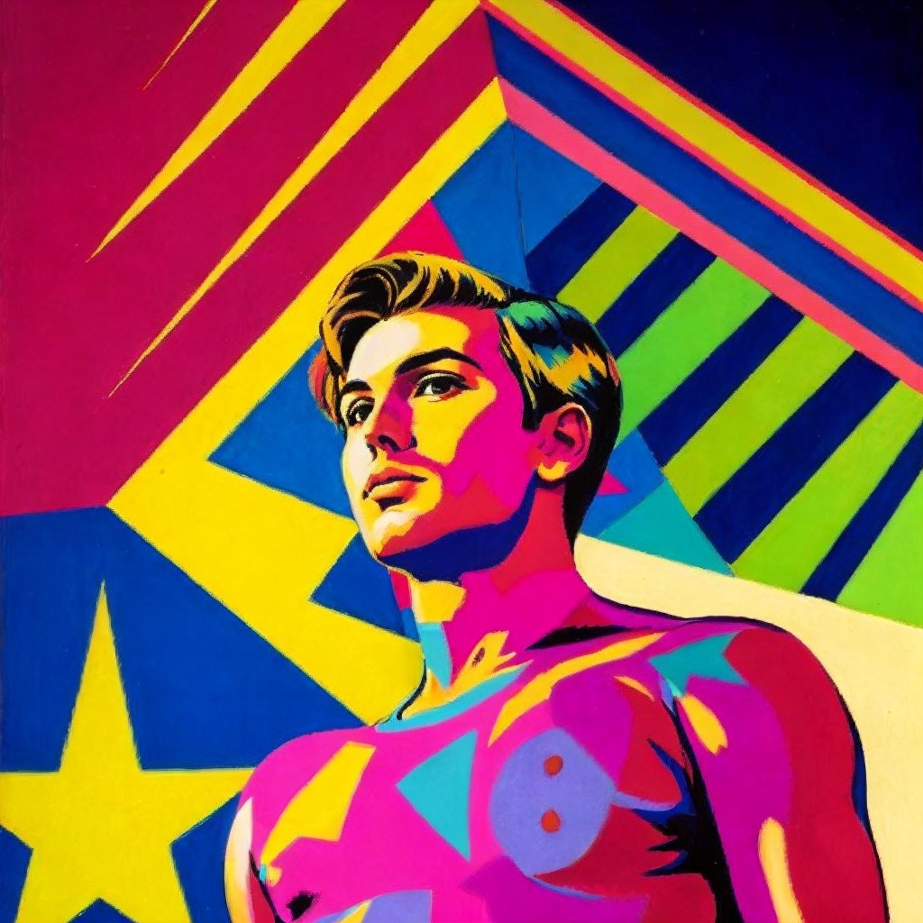 Vibrant Pop Art Illustration of a Muscular Young Man