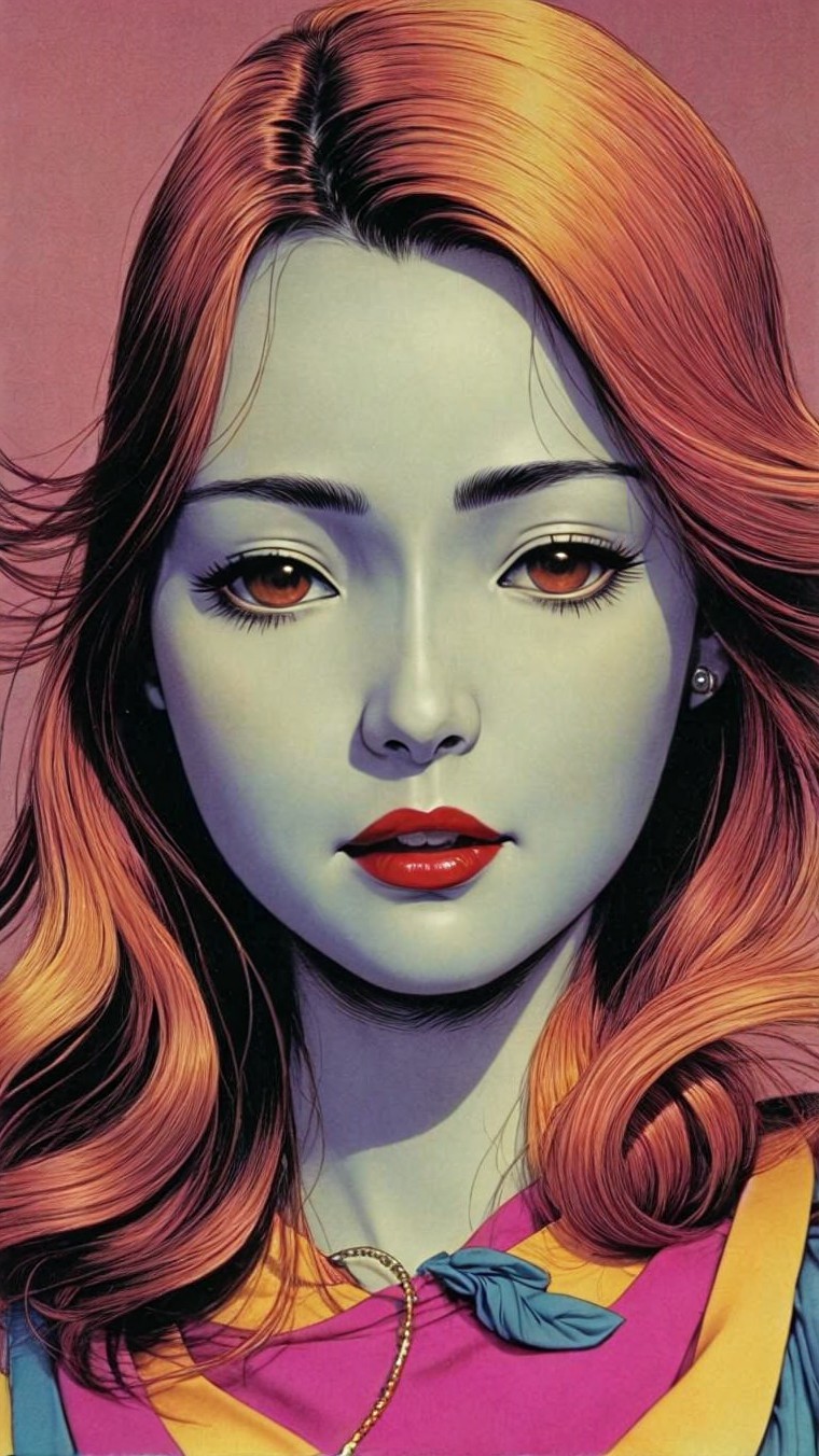 Portrait of a woman with vibrant hair and bold features