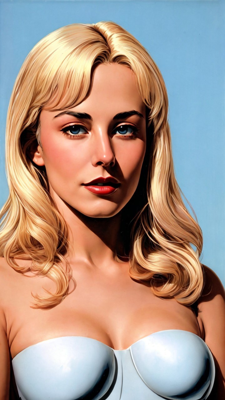 Close-Up Portrait of a Woman with Blonde Hair and Blue Eyes