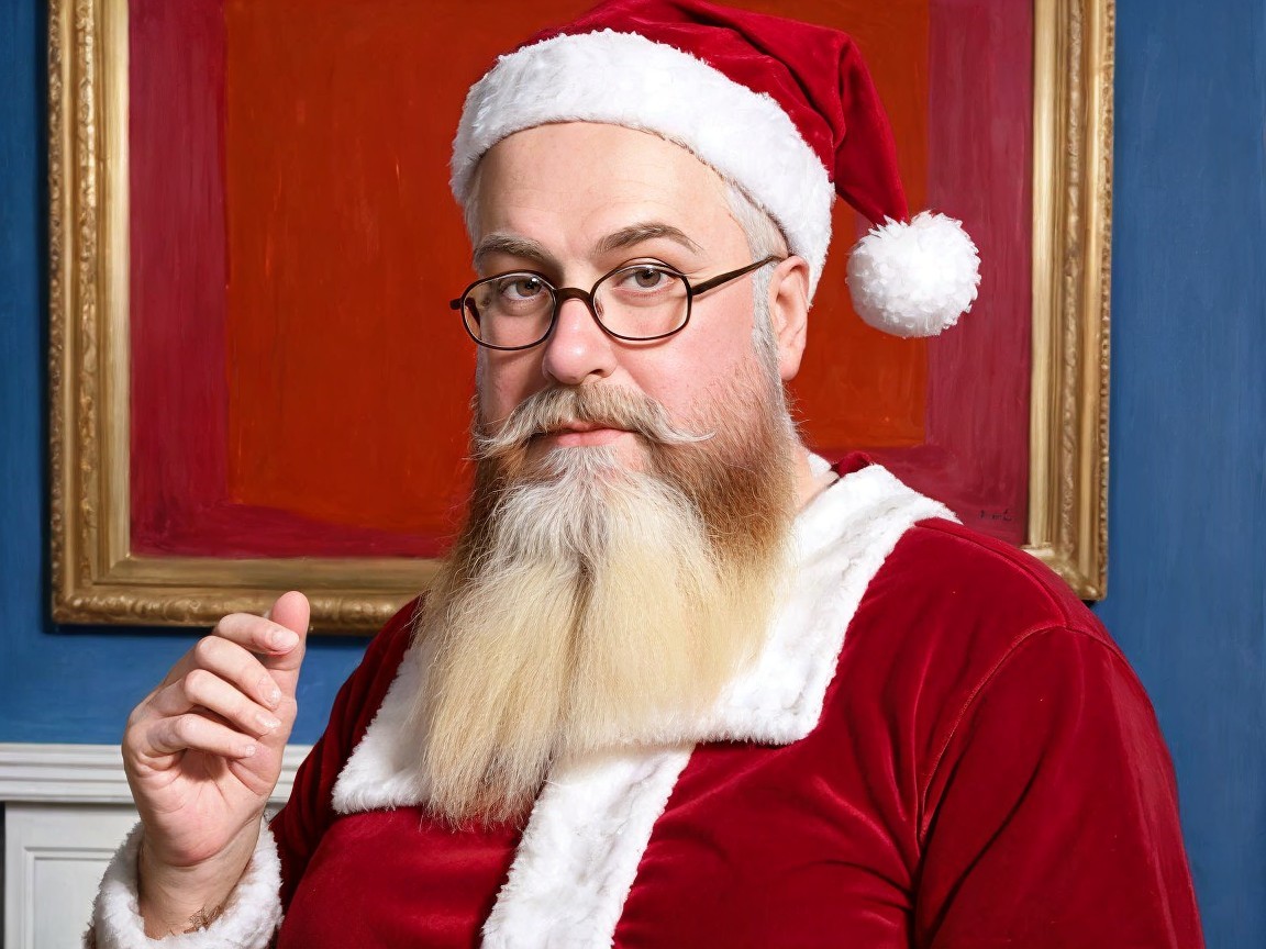 Santa Claus in a festive, colorful holiday setting