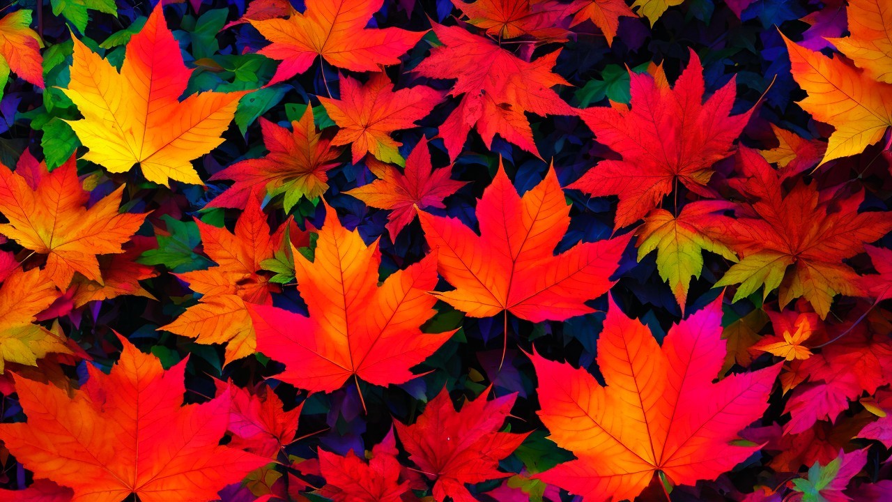 Vibrant Autumn Leaves in Fiery Colors and Shapes