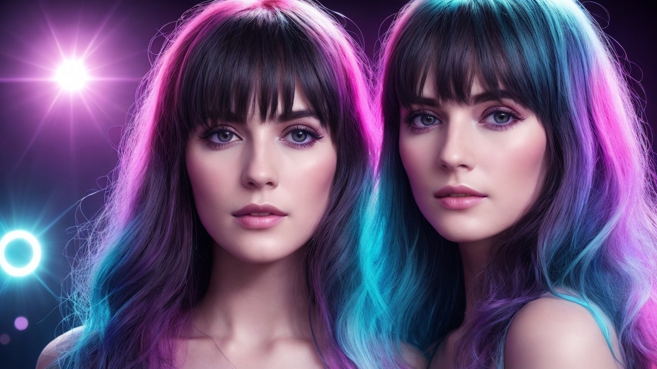 Vibrant Studio Portrait of Young Women with Colorful Hair