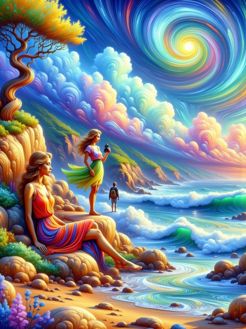 Surreal Landscape with Women on Rocky Shoreline