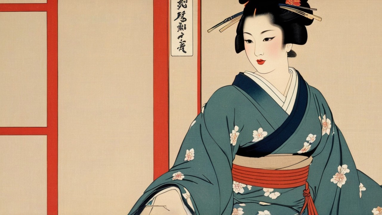 Traditional Japanese Ukiyo-e Painting of a Woman