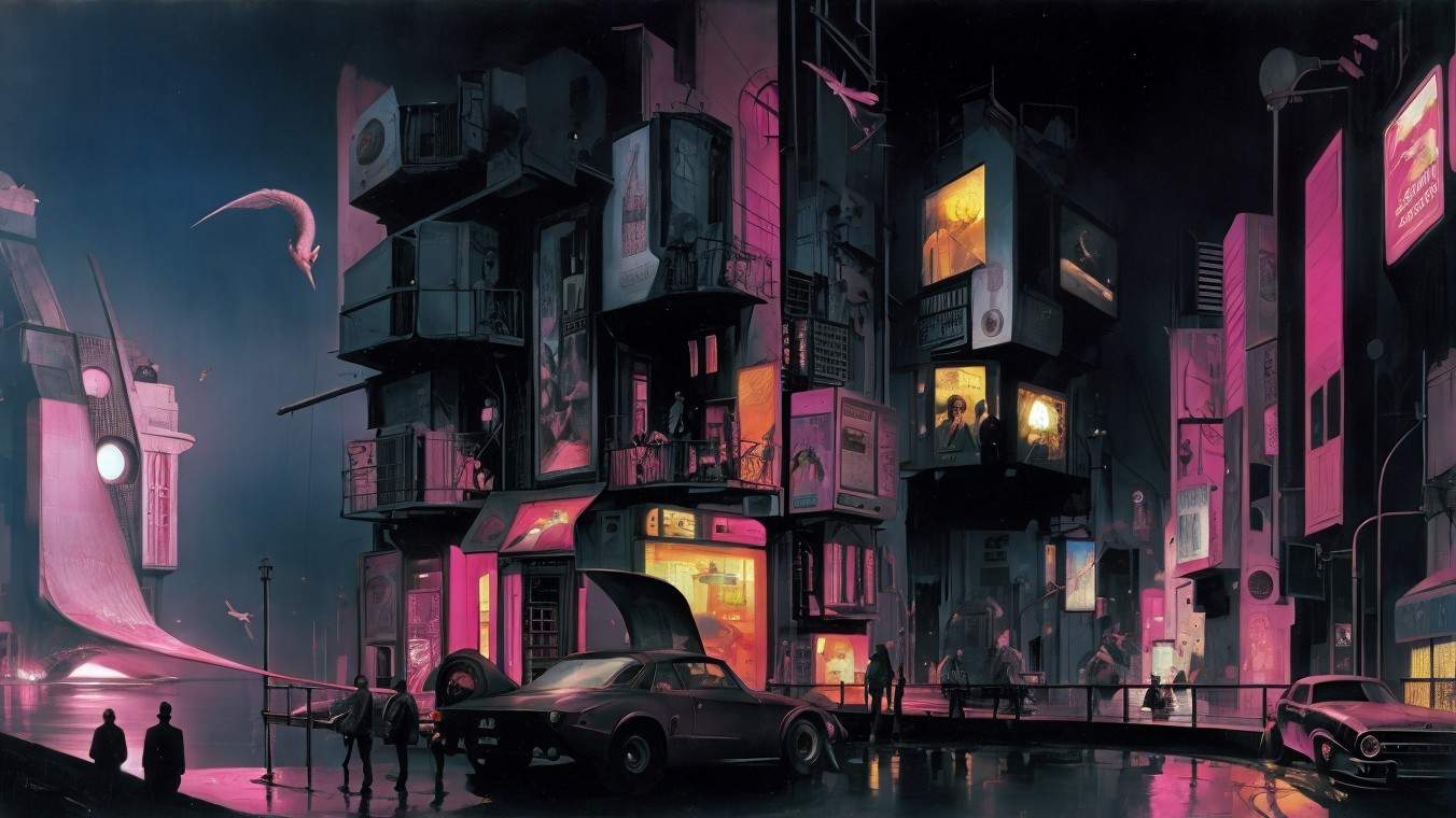 Vibrant Cyberpunk Cityscape at Night with Neon Lights
