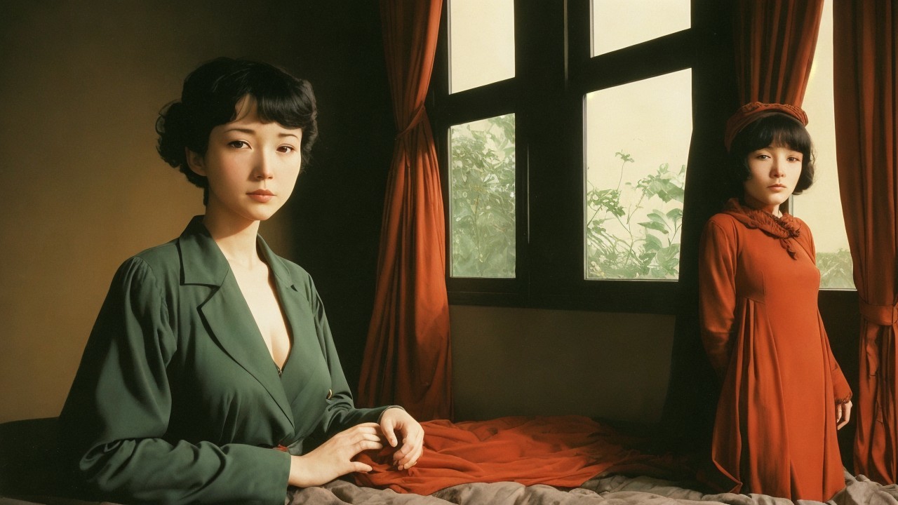 Two Women in Softly Lit Interior with Warm Tones