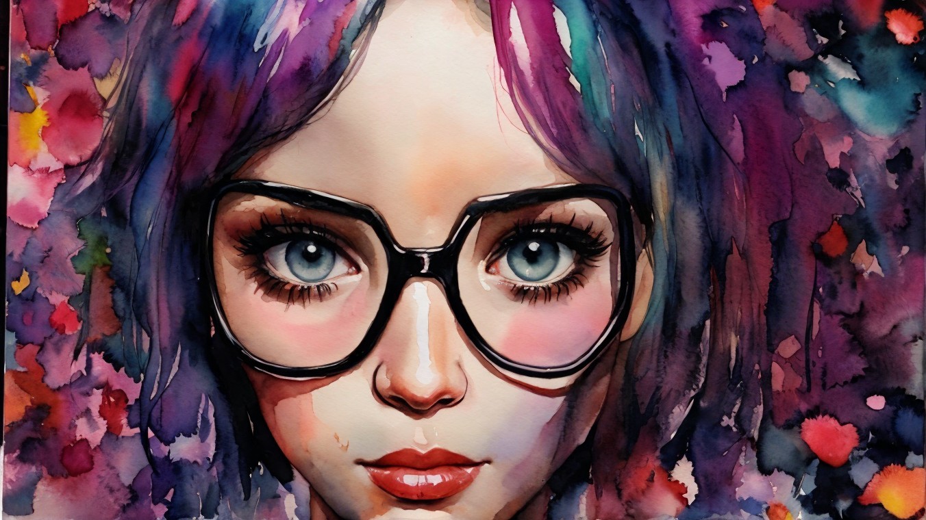 Portrait of a Young Woman with Colorful Hair and Glasses